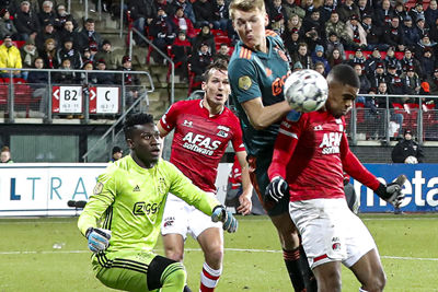 ALKMAAR , 15-12-2019 , AFAS Stadion , Dutch football , Eredivisie , season 2019 / 2020. Ajax goalkeeper Andre Onana at the 1-0 during the match AZ vs Ajax