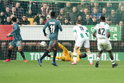 GRONINGEN ,  26-01-2020 Euroborg stadium, Dutch Eredivisie Football season 2019 / 2020 .  FC Groningen player Ramon Pascal Lundqvist  scores the 2-0   during the match FC Groningen - Ajax