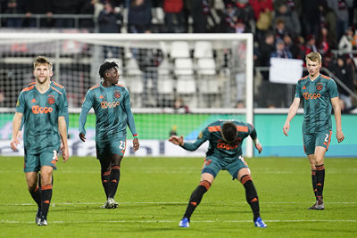 ALKMAAR, 15-12-2019 , AFAS Stadium, Dutch Football Eredivisie Season 2019 / 2020. AZ - Ajax 1-0 . Ajax players Joel Veltman and Dusan Tadic dejected after the lost game