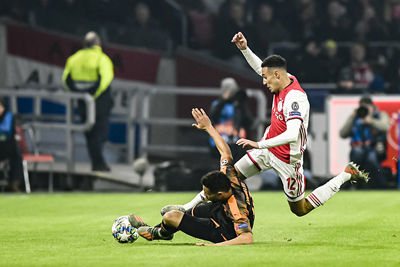 AMSTERDAM, 10-12-2019 , JohanCruyff Arena, season 2019 / 2020 of the UEFA Champions League between Ajax and FC Valencia. Ajax player Noussair Mazraoui