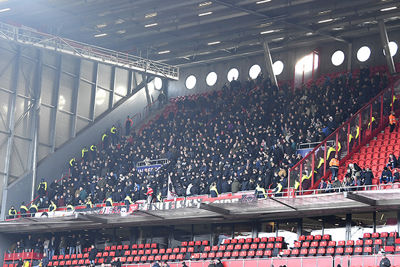 ENSCHEDE, 01-12-2019 , Grolsch Veste , Dutch Eredivisie Football season 2019 / 2020 , fans of Ajax during the match FC Twente - Ajax.