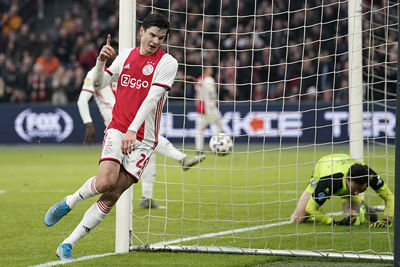 AMSTERDAM, JohanCruyff Arena, 22-12-2019, Dutch football Eredivisie season 2019-2020, Ajax player Jurgen Ekkelenkamp celebrating the 3-0 during the game Ajax - ADO Den Haag.