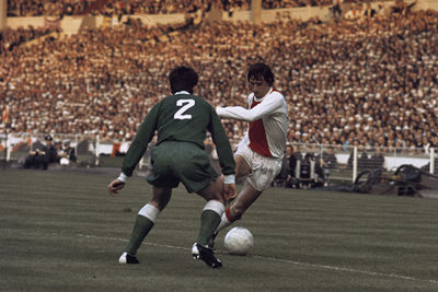 Cruijff in actie op Wembley, waar Ajax voor het eerst de Europa Cup I wint. © SV Ajax