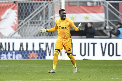 ENSCHEDE, 01-12-2019 , Grolsch Veste , Dutch Eredivisie Football season 2019 / 2020 , Ajax goalkeeper Andre Onana angry after the 2-0 during the match FC Twente - Ajax.