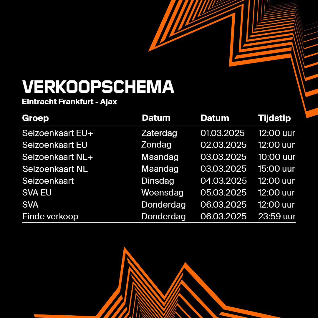 AJAX Verkoopschema Frankfurt Ajax(Uit) 24 25 (1)