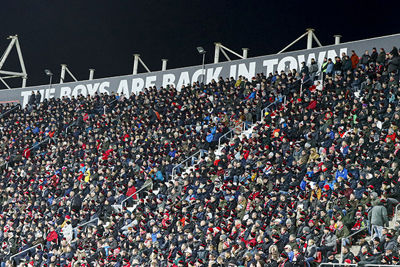 ALKMAAR , 15-12-2019 , AFAS Stadion , Dutch football , Eredivisie , season 2019 / 2020. Fans in the stands during the match AZ vs Ajax