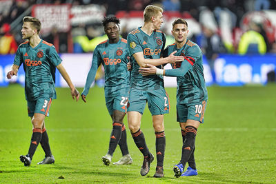 ALKMAAR, 15-12-2019 , AFAS Stadium, Dutch Football Eredivisie Season 2019 / 2020. AZ - Ajax 1-0 . Ajax players Perr Schuurs and Dusan Tadic dejected after the lost game