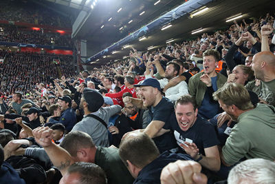 Eindelijk Anfield. Juichen na de treffer van Kudus. © De Brouwer